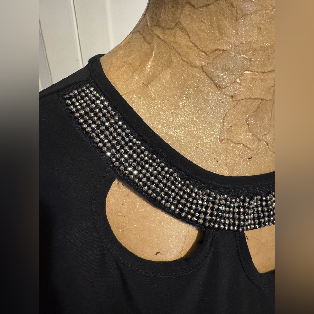 Chic Embellished Black Cutout Women's Blouse - Picture 3 of 6